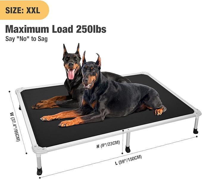 Veehoo Chew Proof Elevated Dog Bed - Cooling Raised Pet Cot - Silver Aluminum Frame and Durable Teslin Mesh Fabric, Unique Designed No-Slip Feet for Indoor or Outdoor Use, Black, XX-Large, CWC2003-Mewly Pet