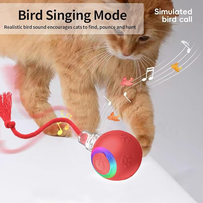Interactive Cat Toys, Automatic Moving Cat Toys for Bored Indoor Adult Cats, Fast Rolling, Chirping & Motion-Activated Kitty Toys, Fun Gift for Cats with Speedy Tail 2.0, USB Rechargeable,Red-Mewly Pet