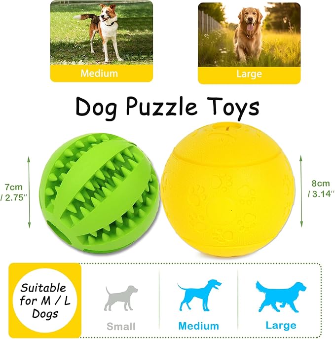 Dog Puzzle Toy, Treat and Dental Balls, Interactive Treat Dispensing Toy for Dogs, Durable Puppy Toys for Teething Small Dogs, Rubber Teeth Balls, Slow Feeder, 2-Pack (Medium Large)-Mewly Pet