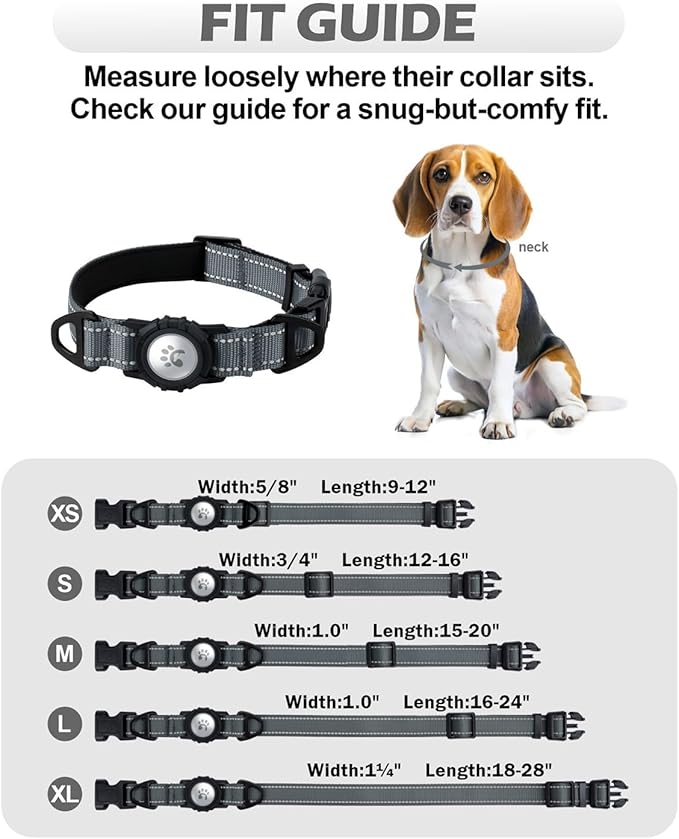TagME Airtag Dog Collar,Waterproof Reflective Pet Collar with Airtag Holder,Soft Padded and Double D-Rings for Small Dogs,Grey-Mewly Pet