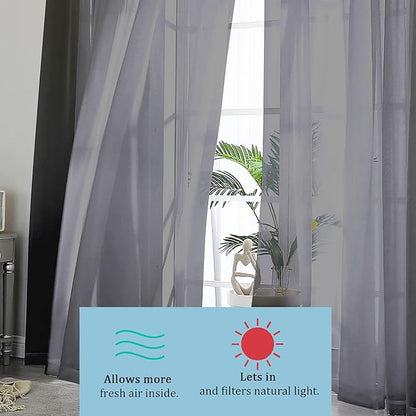 OWENIE Black Sheer Curtains, Sheer Curtains 84 inch Length 2 Panels Set, Rod Pocket Voile Fimly Sheer Drapes for Living Room/Bedroom, 2pcs, Each 42" W x 84" L, Black