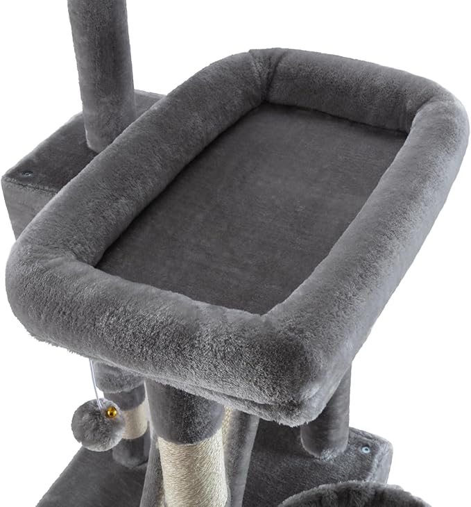 MUTICOR 66 Inches Multi-Level Large Cat Tree Tower for Indoor Big Feline/Cozy Plush Perches/Condo/Sisal Scratching Posts/Hammock and Baskets/Activity Center Play House/Wide Base/Grey-Mewly Pet