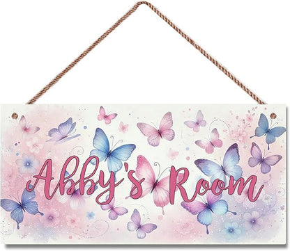 Personalized Sign Multicolour Butterfly Decor For Girls Room Nursery Kids Bedroom Custom Name Wood Plaque Hanging Plate Wall Art Decor For Kids Room