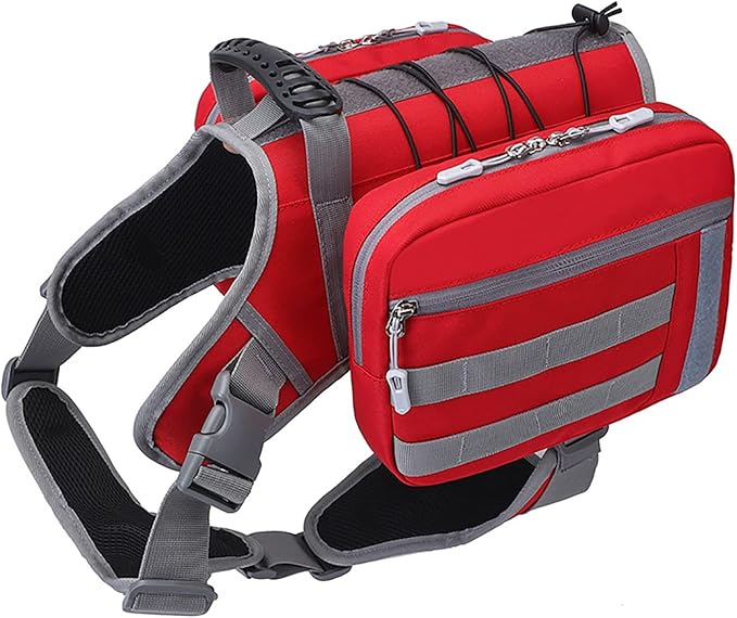 BYGD Dog Hiking Backpack, Dog Backpack for Medium to Large Dogs, with Large Capacity, 2 Spacious Side Bags for Walking, Training, Running, Harnessing Outdoor Hiking (L XL Red).-Mewly Pet