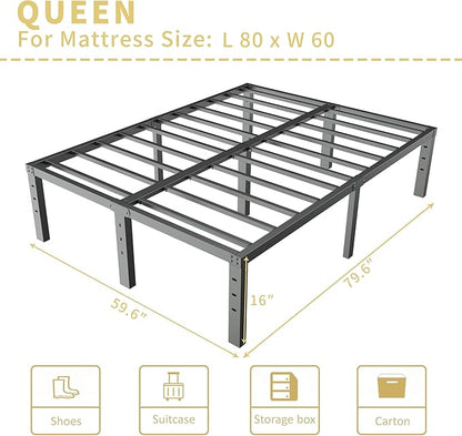 ALDRICH Metal Bed Frame Queen Size - 16 Inch Tall Black Basic Steel Slats Platform, Easy Assembly Heavy Duty Noise Free Bedframes, No Box Spring Needed