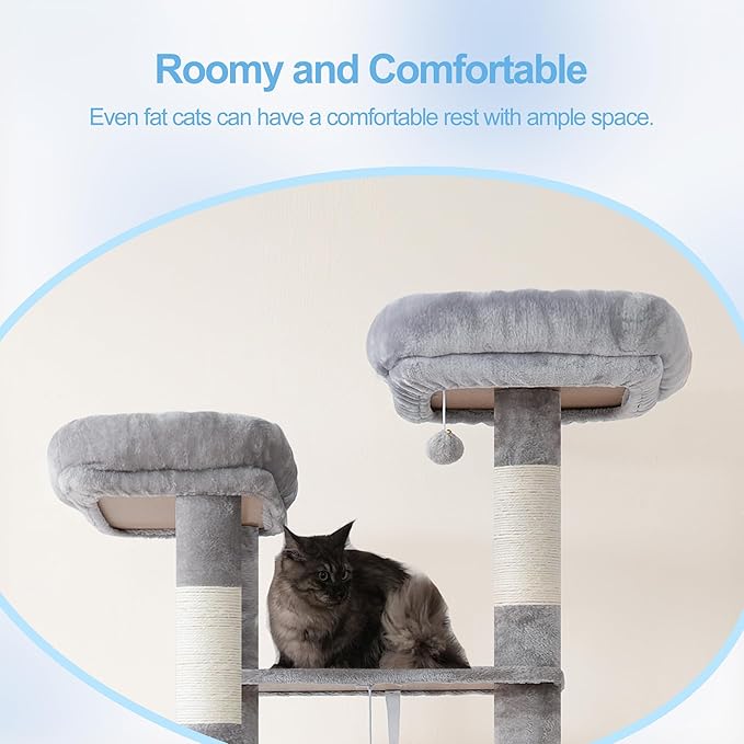 Hey-brother Tall Cat Tree Tower, Heavy Duty Scratching Posts with Large Platforms, Cozy Condos, Big Hammock, Toy Balls, Multi-Level Furniture for Indoor Adult Cats, 80.7 Inches, Light Gray MPJ039W-Mewly Pet