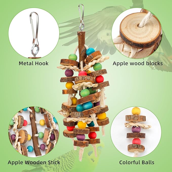 Rypet Wood Bird Chewing Toys for Cage Wall, Wooden Bird Cage Toy for Helping to Trim Beak, Birds Toys Parrot Toy for African Grey Parrots Cockatoos Amazon Parrot and Other Small to Medium Parrots-Mewly Pet