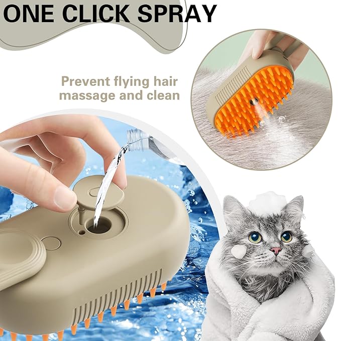 Steamy Pet Brush - Convenient Hair Removal, Easy Collection, Massage Function - Ideal Steam Brush for Cats! (White)1-Mewly Pet