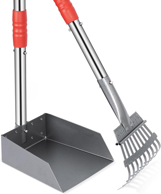 Heeyoo Dog Pooper Scooper, Dog Poop Tray and Rake Set, Pet Waste Removal Scoop with Long Adjustable Sectional Stainless Handles-Mewly Pet