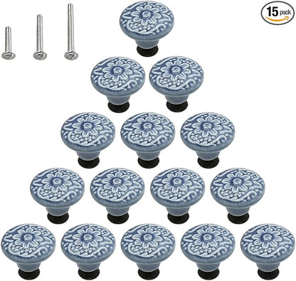 HUAMULAN 15 PCS Cabinet Knobs Glossy Ceramic Dresser Mushroom Table Drawer Cupboard Pull Furniture DIY Wardrobe Solid Color Vintage Handle,with 3 Size Mounting Screws