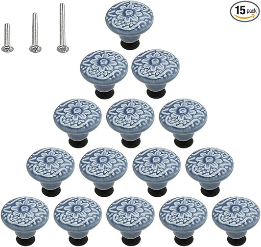 HUAMULAN 15 PCS Cabinet Knobs Glossy Ceramic Dresser Mushroom Table Drawer Cupboard Pull Furniture DIY Wardrobe Solid Color Vintage Handle,with 3 Size Mounting Screws