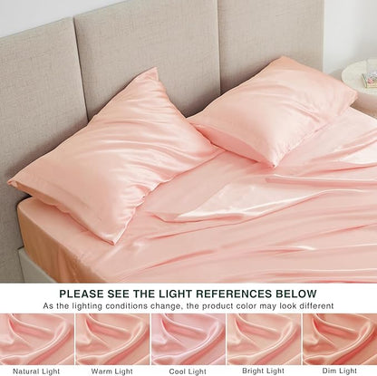 Love's cabin Twin Satin Sheets Sets - 3 Piece Coral Silky Bed Sheets with Deep Pockets, Luxury Silk Feel Satin Twin Size Sheet Set Bedding Set (1 Flat Sheet,1 Fitted Sheet,1 Pillow case)