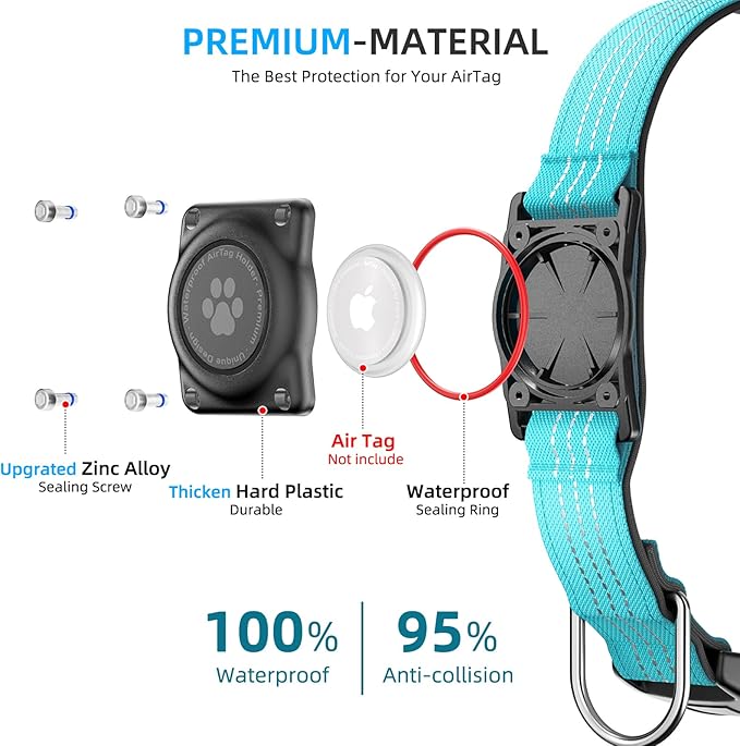 Upgraded AirTag Dog Collar, IP68 Waterproof Air Tag Dog Collar Holder, Reflective, Ultra-Durable, Comfortable Padded, Heavy Duty Dog Collars for Small Medium Large Dogs (XL (15.6"-22"), Blue)-Mewly Pet