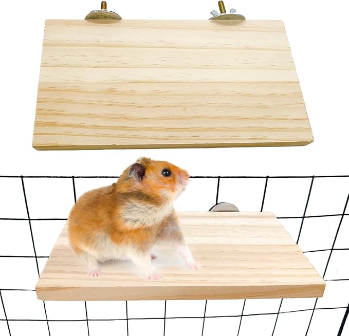 Hamster Wooden Ledge Platform 2Pcs Small Animals Natural Wood Stand Platform Chew Toys Cage Accessories for Squirrel Gerbil Suger Glider Rat Hamsters Bird-Mewly Pet