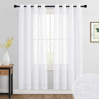 RYB HOME Sheer Curtains 72 inchs Long - Grommet Semi Sheer Curtains, Privacy Linen Textured Drapes for Bedroom Living Room Dining Balcony Bathroom, 52 inches Width x 72 inches Length, 1 Pair