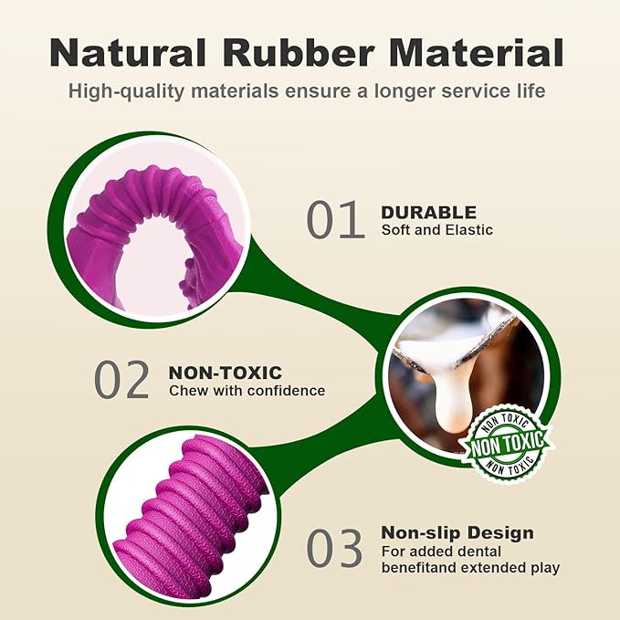 Dog Toys for Aggressive Chewers, Dog Toys for Medium Large Dogs, Natural Rubber Dog Chew Toys with Beef Flavor, Indestructible Chew Toys for Aggressive Chewers (Purple)-Mewly Pet