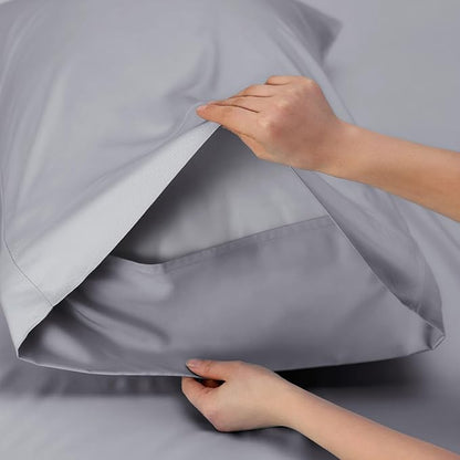 Bedsure Queen Sheets, Rayon Derived from Bamboo, Queen Cooling Sheet Set, Deep Pocket Up to 16", Breathable & Soft Bed Sheets, Hotel Luxury Silky Bedding Sheets & Pillowcases, Silver Grey