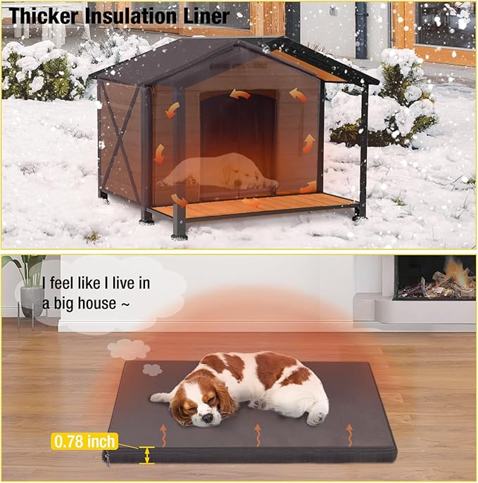 Aivituvin Outdoor Dog House with Chewproof Strong Metal Frame Insulated Outside Dog Kennel Weatherproof for Medium to Large Dogs, (41.5" L x 41.4" D x 34.1" H)-Mewly Pet