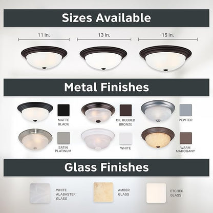 DESIGNERS FOUNTAIN Reedley 3-Lights Flush Mount Ceiling Light, 15 Inch Lighting Fixture for Kitchen, Bedroom, Bathroom, and Hallway, Oil Rubbed Bronze with Etched Glass, 1257L-ORB-W