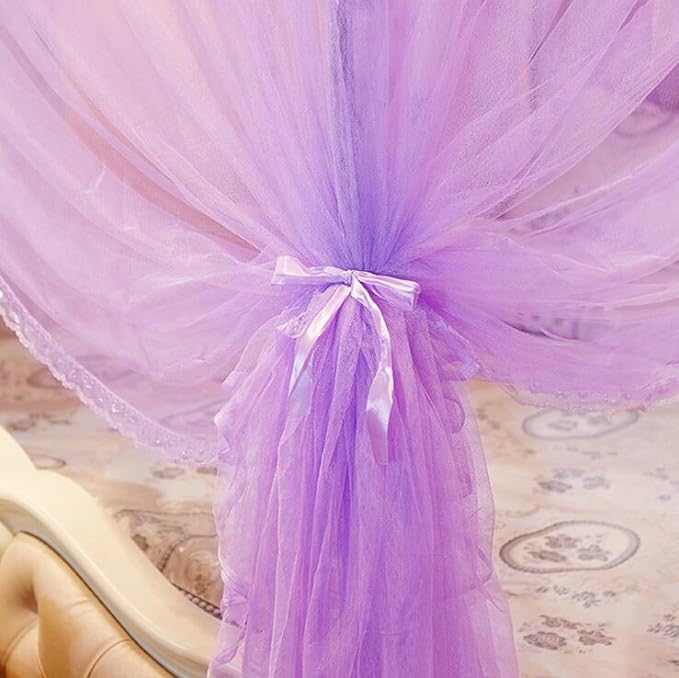 4 Corners Princess Bed Curtain Canopy Canopies for Girls Boys Adults Bed Gift (Queen, Purple)