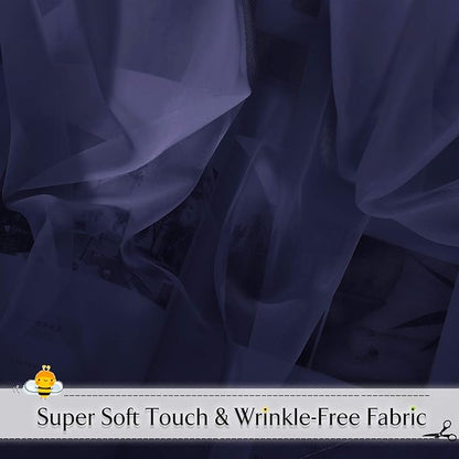 RYB HOME Sheer Curtains Scarf - Long Windows Valance for Living Room Home Decoration for Canopy Bed Ceremony Backdrop Outdoor Indoor Decor, 60 x 216 inches Long Each, 2 Panels, Navy Blue