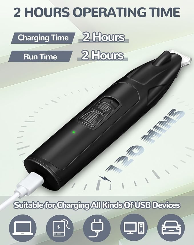 LEYOUFU Dog Clippers for Grooming, 2 Speed Dog Paw Trimmer with LED Light, Rechargeable Low Noise Pet Shaver for Trimming Dogs Cats Hair Around Paws, Eyes, Ears, Face, Rump (Black)-Mewly Pet