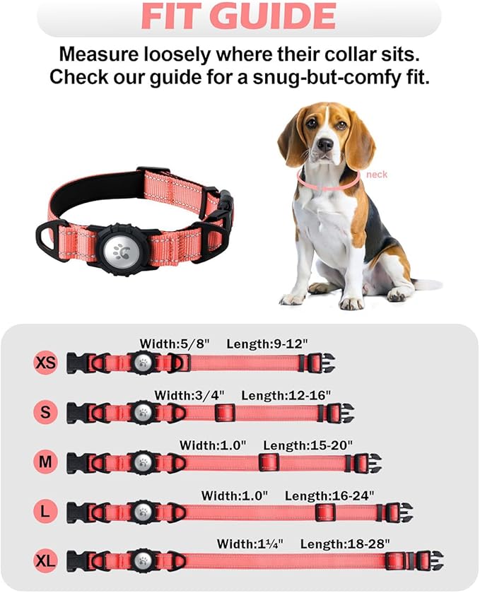 TagME Airtag Dog Collar,Waterproof Reflective Pet Collar with Airtag Holder,Soft Padded and Double D-Rings for Large Dogs,Baby Pink-Mewly Pet