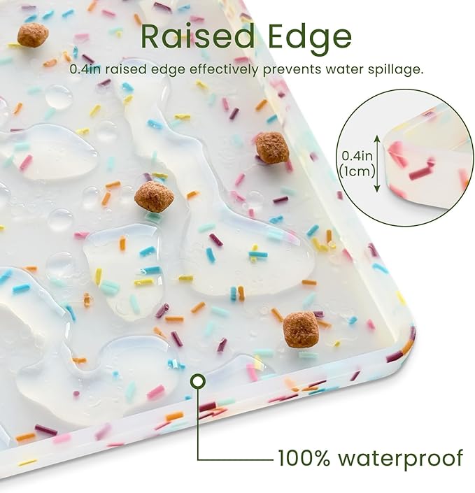 Ptlom Dog Food Mat Anti-Slip Dog Bowl Mats for Food and Water, Waterproof Pet Placemat Prevents Messy Spill to Floor, Silicone Puppy Feeding Tray for Small, Medium and Large Dogs Cats-Mewly Pet