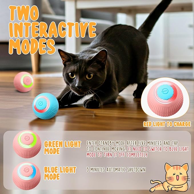 6 Pack Interactive Cat Ball Toy for Indoor Automatic Smart Rolling Ball with LED Light 2 Modes Electric Self Rolling Toy for Large and Small Puppy Kitten-Mewly Pet