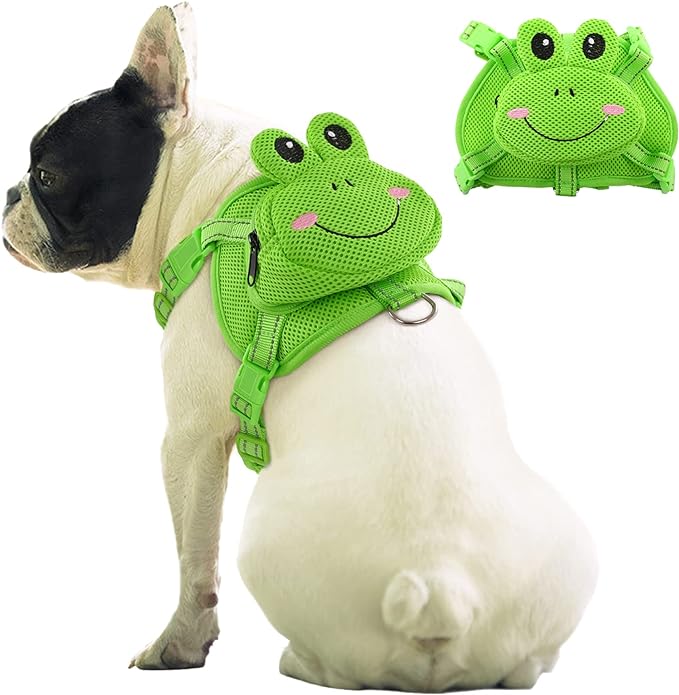 IDOMIK Dog Backpack Harness, No-Pull Dog Backpack with D-Ring for Small Medium Dogs, Cute Self Carrier Backpack for Dogs to Wear, Adjustable Dog Harness Backpack for Traveling Camping Hiking, Frog, S-Mewly Pet