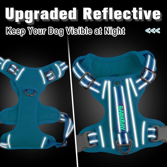 BARKBAY Dog Harness No Pull with ID Tag Pocket - Heavy Duty, Reflective, Easy Control for Large Dogs(Blue,S)-Mewly Pet