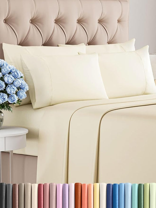 King Sheets Set 6 Piece - Includes 4 Pillowcases - Bed Sheets King Size - Soft Hotel Luxury Bedding - Cooling, Comfy, Cozy & Breathable - 1 Flat & 1 Fitted & 4 Pillowcases w/ Deep Pockets - Off White