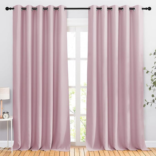 NICETOWN Baby Pink Curtains 110 inches Long, Grommet Thermal Insulated Room Darkening Curtains Privacy Window Treatments Sound Reducing for Bedroom/Living Room, W66 x L110, 2 Panels