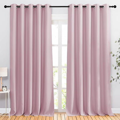 NICETOWN Room Darkening Curtains & Drapes for Room Divider - Grommet Thermal Curtains Light & Sound Reducing Window Treatments for Living Room (W66 x L102, Baby Pink, 1 Pair)