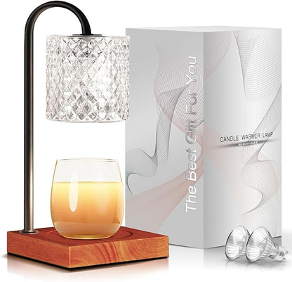 Candle Warmer Lamp, Candle Lamp Wax Warmer, Timer & Dimmer 7-Levels, Fits Cup Jar Candle, Top Melting, Crystal Heater Lamp for Scented Wax, Elegant Home Decor, Clear & Brown