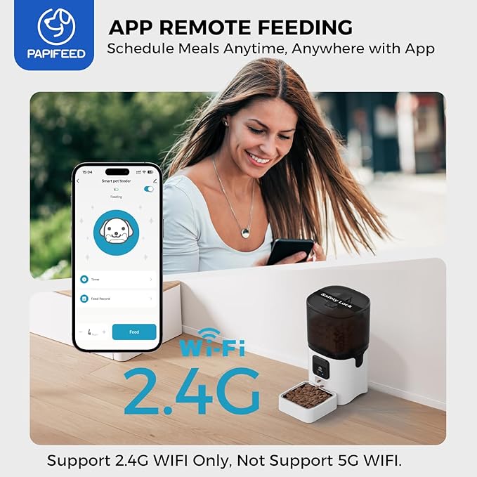 PAPIFEED Smart Automatic Cat Feeders: WiFi Pet Feeder with APP Control for Remote Feeding, Detachable for Easy Clean, Automatic Cat Food Dispenser with Alexa,1-10 Meals Per Day for Dog (6L/25Cup)-Mewly Pet