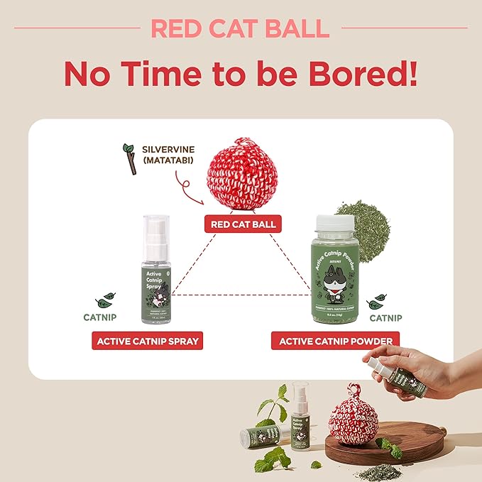 JAYU PET Red Cat Ball [W/O Bell Version] - Handmade Silvervine Cat Toy with Catnip, Interactive Matatabi Ball for Indoor Cats & Kittens, Feline Play Toy & Gift (2.7 inch)-Mewly Pet