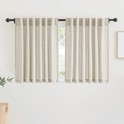 RYB HOME Sheer Linen Curtains, Small Light & Privacy Semi Translucent Curtains Sheer Faux Linen Vintage Drapes for Bedroom, RV Camper, Laundry, Party, W 52" x L 36", 2 Pcs, Angora
