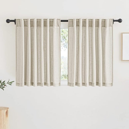 RYB HOME Sheer Linen Curtains, Small Light & Privacy Semi Translucent Curtains Sheer Faux Linen Vintage Drapes for Bedroom, RV Camper, Laundry, Party, W 52" x L 36", 2 Pcs, Angora