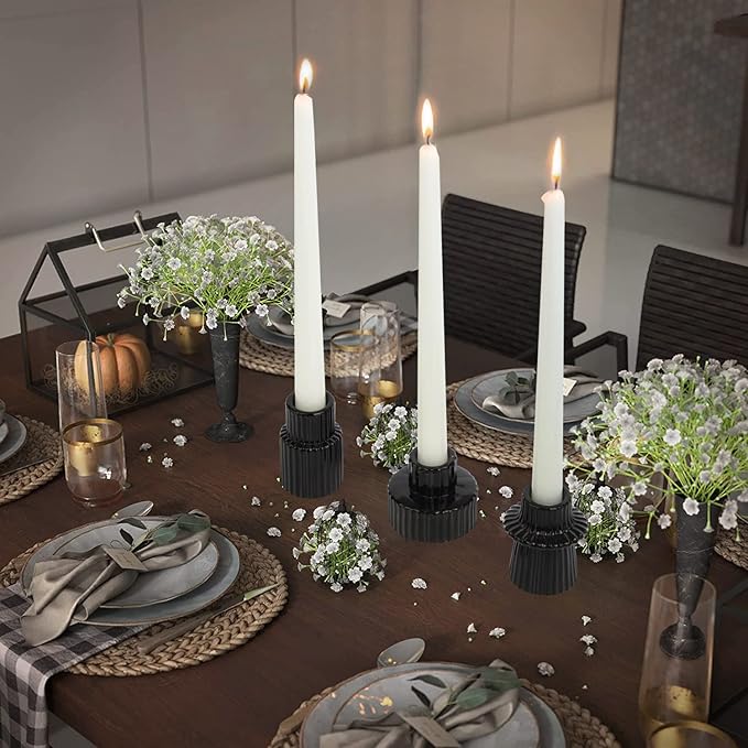 Vixdonos Taper Glass Candlestick Holders Tealight Candle Holders for Table Centerpieces, Wedding Decor and Dinner Party (3 Pcs, Black)