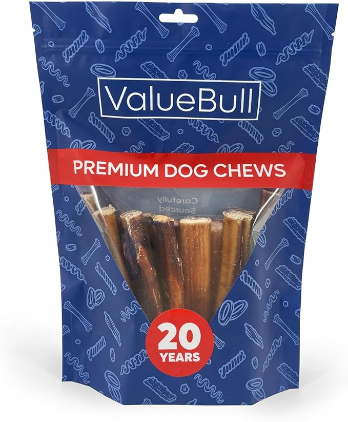 ValueBull Bully Sticks for Large Dogs, Jumbo 6 Inch, 25 Count - All Natural, Grass Fed, Single Ingredient, Long Lasting Dog Treats for Aggressive Chewers-Mewly Pet
