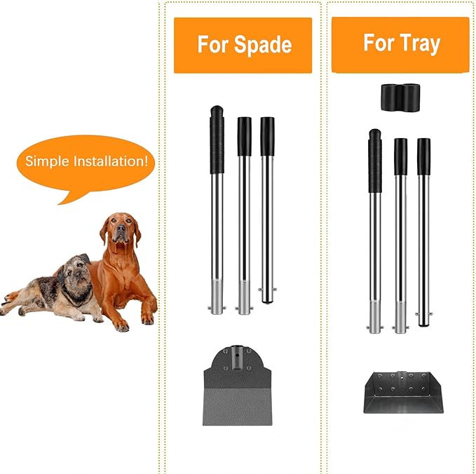 Pooper Scooper, Metal Aluminum Tray and Spade Poop Scoop Set with Adjustable Stainless Steel Long Handle, Pet Waste Removal Heavy Duty Poop Scooper (Small Tray&Spade)-Mewly Pet