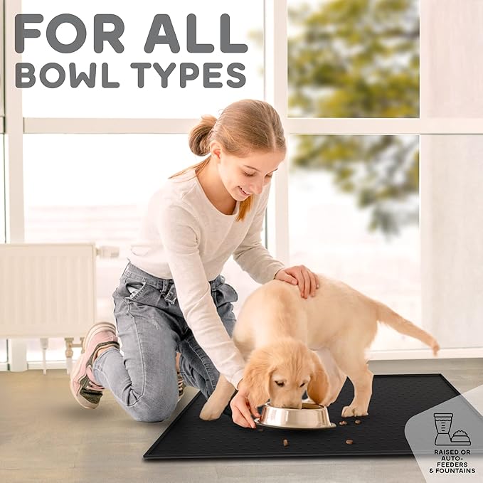 Dog Food Mat - Raised Edges Dogs Mat for Food and Water Prevent Spill, Waterproof Cat Food Mats Protect Floors, Easy Clean Dog Bowl Mats for Food and Water, Silicone Pet Food Tray-Mewly Pet