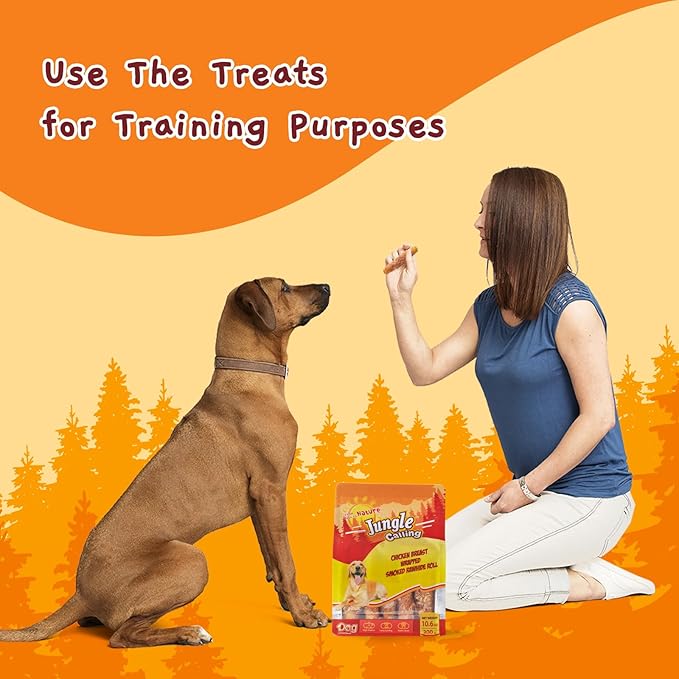 Jungle Calling Dog Treats Smoked Chicken Wrapped Rawhide Rolls, High Protein Dog Chews, Rawhide Chews for Medium and Large Dogs, 10.6 Oz-Mewly Pet