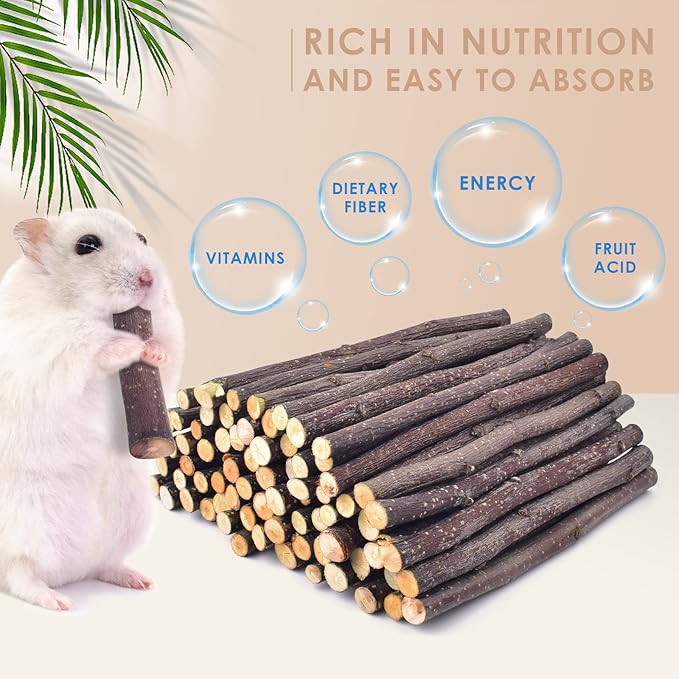 Bissap 460g/16.2oz Apple Sticks for Rabbits, Natural Bunny Chew Toys and Treats for Chinchilla Guinea Pig Hamster Gerbil Small Animals Pet Apple Wood Stick Toys Teeth Grinding-Mewly Pet