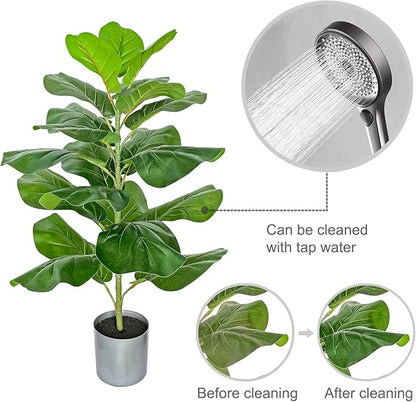 BESAMENATURE 30.5" Little Artificial Fiddle Leaf Fig Tree/Faux Ficus Lyrata for Home Office Decoration, Ships in Silvery Gray Planter