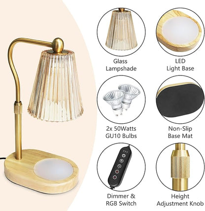 Dimmable Candle Warmer Lamp with RGB Mode & Timer, Electric Melting Lamps for Jar Candles, Wax Melt Warmers for Home Bedroom Decor (8 Colors LED Changing)