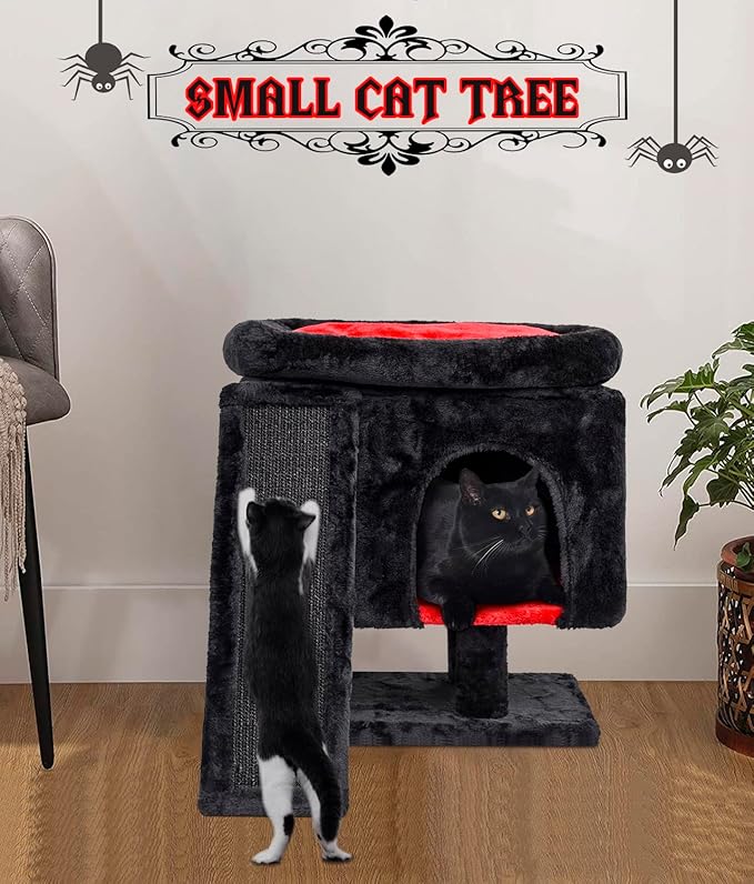 SYANDLVY Gothic Cat Tree with Coffin Bed for Indoor Cats, Cat Tower with Scratching Post, Modern Activity House for Large Cats, Condo with Board, Kittens Cave-Mewly Pet