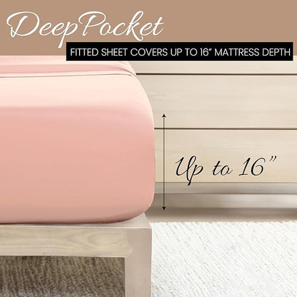 Linen Market Double-Brushed Microfiber King Sheet Set 4 Piece – Oeko-TEX Certified Ultra Soft & Wrinkle-Free - 16" Deep Pocket Sheets - Easy Care King Size - Blush