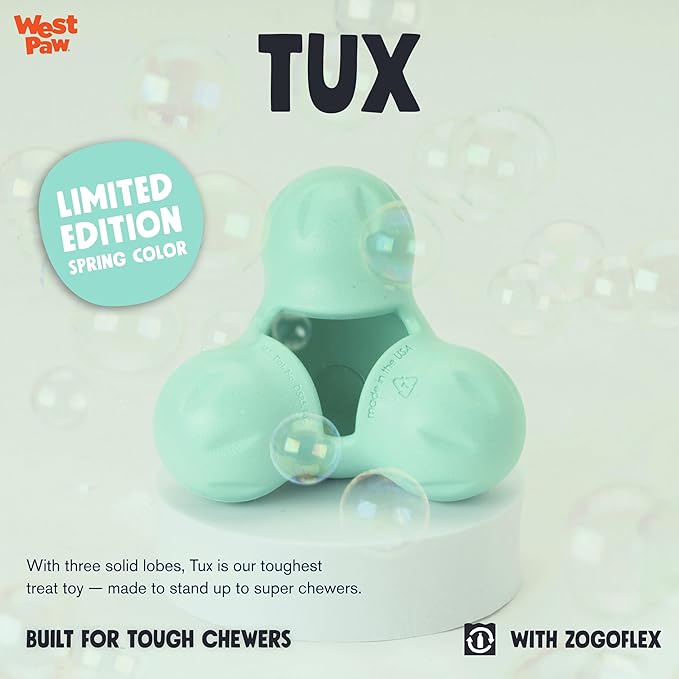 WEST PAW Zogoflex Tux Treat Dispensing Dog Chew Toy – Interactive Chewing Toy for Dogs – Dog Games for Aggressive Chewers, Fetch, Catch – Holds Kibble, Treats, Large 5", Mint-Mewly Pet